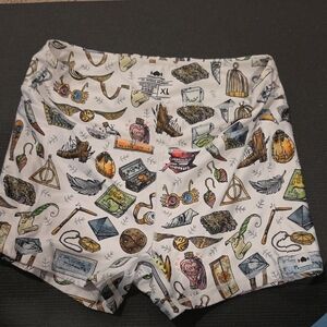 Harry Potter Printed White Athletic Shorts with Novelty Icons - Wodbottom
